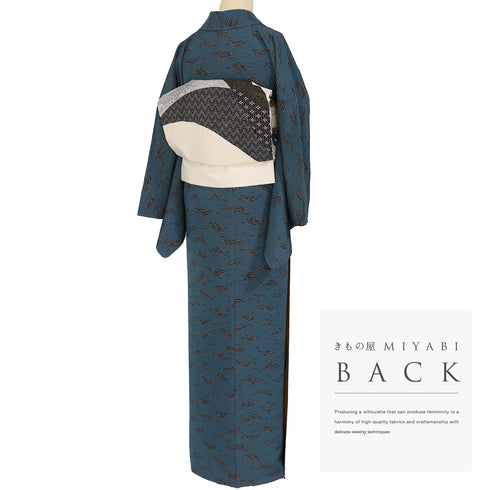 小紋 リサイクル 身丈163cm 裄67.8cm 袷 幾何学模様 お洒落八掛 ブルー Lサイズ お洒落 カジュアル 正絹 広衿 Aランク