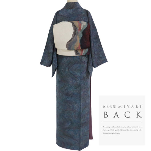 小紋 リサイクル 身丈156.7cm 裄63.2cm 袷 流水柄 多色 Mサイズ お洒落 カジュアル 正絹 広衿 Sランク