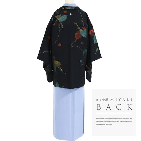 黒羽織 リサイクル 身丈81.5cm 裄64.8cm 袷 デザイン桐柄 地紋 ブラック Mサイズ フォーマル セミフォーマル 一つ紋 正絹 Sランク