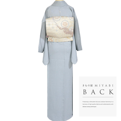 色無地 リサイクル 身丈162.2cm 裄67.2cm 袷 グレー Lサイズ フォーマル お洒落 三つ紋 しつけ糸 正絹 広衿 地紋あり Sランク