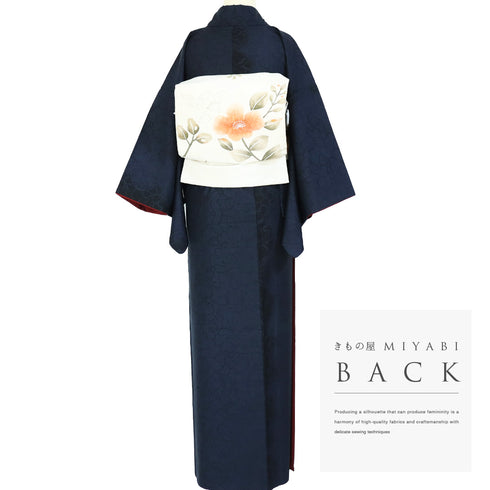 紬 リサイクル 身丈166.7cm 裄64.6cm 袷 花柄 縦ぼかし ネイビー LLサイズ お洒落 カジュアル 正絹 広衿 Sランク