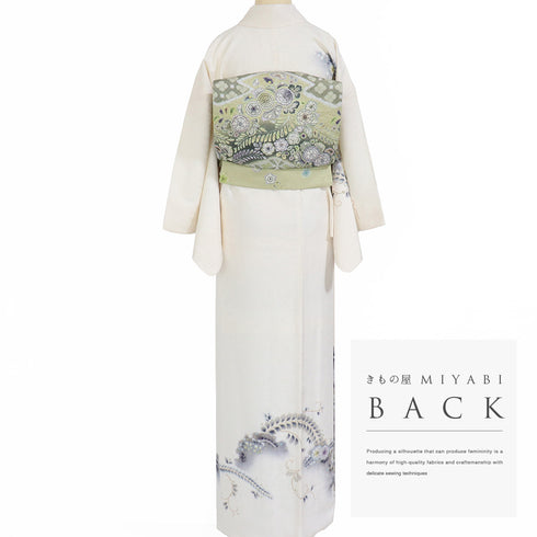 訪問着 リサイクル 身丈167.7cm 裄67cm 袷 辻が花模様 後絞り加工 箔 アイボリー LLサイズ セミフォーマル お洒落 正絹 広衿 Aランク