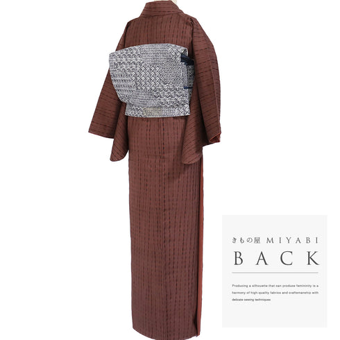 紬 リサイクル 身丈163.8cm 裄64cm 袷 竜巻絞り 刺繍 ブラウン Lサイズ お洒落 カジュアル しつけ糸 正絹 バチ衿 Sランク