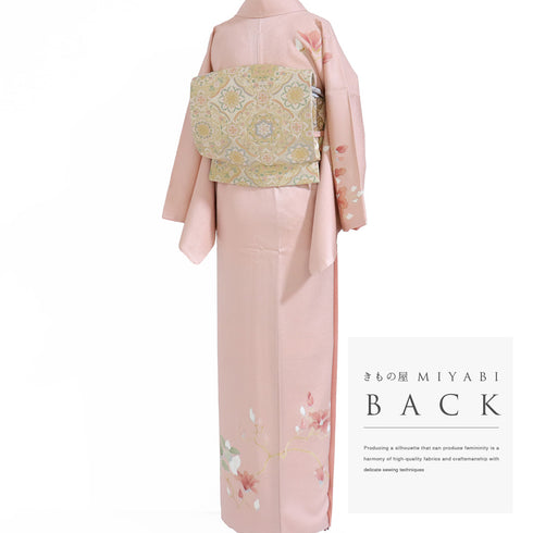 付下げ リサイクル 身丈163.5cm 裄66.2cm 袷 木蓮柄 刺繍 箔 ピンク Lサイズ セミフォーマル お洒落 正絹 広衿 Sランク