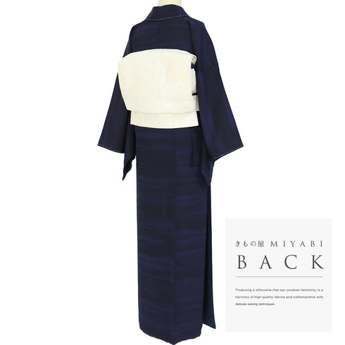 小紋 リサイクル 身丈161.5cm 裄65.6cm 袷 阿波藍天然染 ぼかし染め ネイビー Lサイズ お洒落 正絹 広衿 Sランク