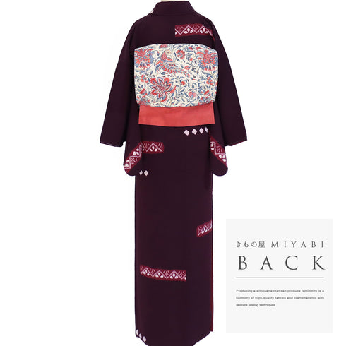 小紋 リサイクル 身丈158.8cm 裄64.4cm 袷 部分絞り柄 パールトーン加工 パープル Mサイズ お洒落 カジュアル 正絹 広衿 Sランク