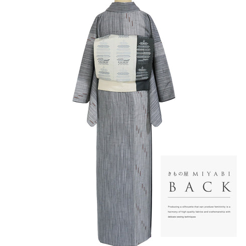 紬 リサイクル 身丈160.2cm 裄64cm 袷 白鷹山 ぜんまい糸 縞柄 パールトーン加工 グレー Mサイズ お洒落 カジュアル 証紙 しつけ糸 正絹 広衿 Sランク