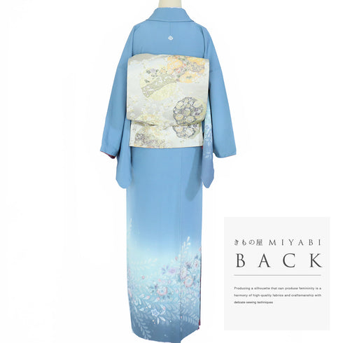 付下げ リサイクル 身丈162cm 裄66.2cm 袷 辻ヶ花文様 ブルー Lサイズ セミフォーマル 一つ紋 正絹 広衿 Aランク