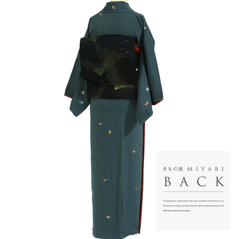 小紋 リサイクル 身丈152.8cm 裄62cm 袷 鳥柄 刺繍 グリーン Sサイズ お洒落 カジュアル 正絹 広衿 Sランク