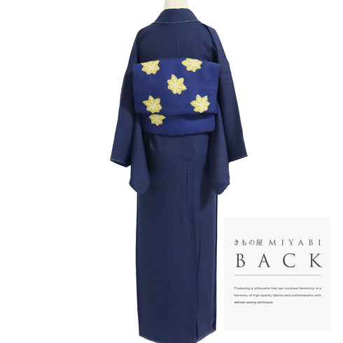 小紋 リサイクル 身丈151.8cm 裄65.4cm 袷 市松に葡萄柄 地紋 ブルー Sサイズ お洒落 正絹 広衿 Sランク