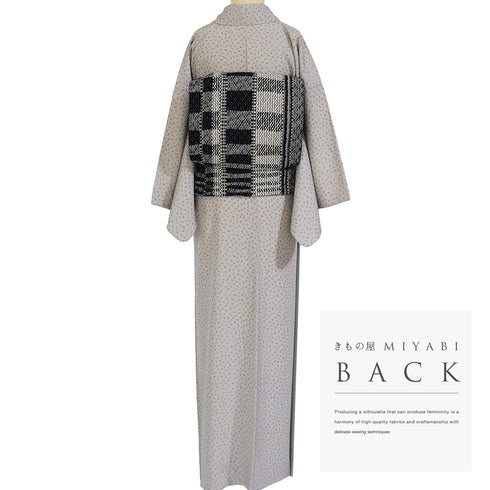 小紋 リサイクル 身丈159cm 裄65.2cm 袷 葉っぱ模様 グレー Mサイズ お洒落 カジュアル 正絹 広衿 Sランク