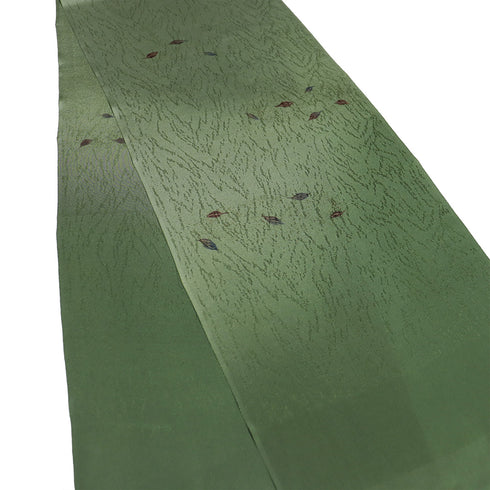 帯揚げ リサイクル お洒落 ちりめん 正絹 グリーン 葉柄 ぼかし 地紋 新品・未使用品 AG-1241