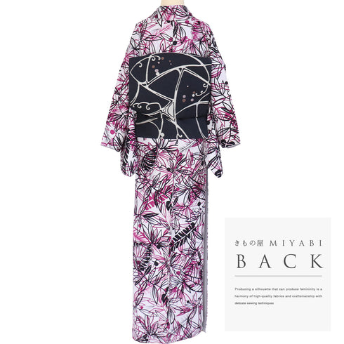 小紋 リサイクル 身丈158cm 裄64.4cm 袷 南国リーフ柄 グレー Mサイズ お洒落 カジュアル 正絹 広衿 Sランク