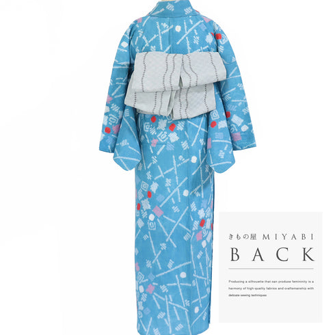 浴衣 リサイクル 夏着物 身丈163.5cm 裄65.2cm 夏物 有松鳴海本絞り 抽象模様 ブルー Lサイズ カジュアル しつけ糸 木綿 洗える着物 バチ衿 Bランク