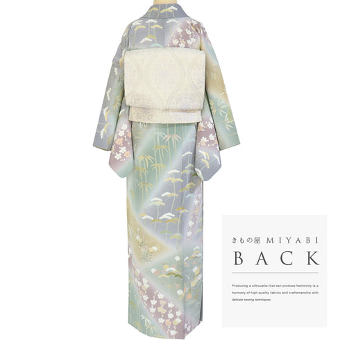 訪問着 リサイクル 身丈156.8cm 裄64.4cm 袷 松竹梅柄 四季草花柄 多色 Mサイズ セミフォーマル お洒落 正絹 広衿 Sランク