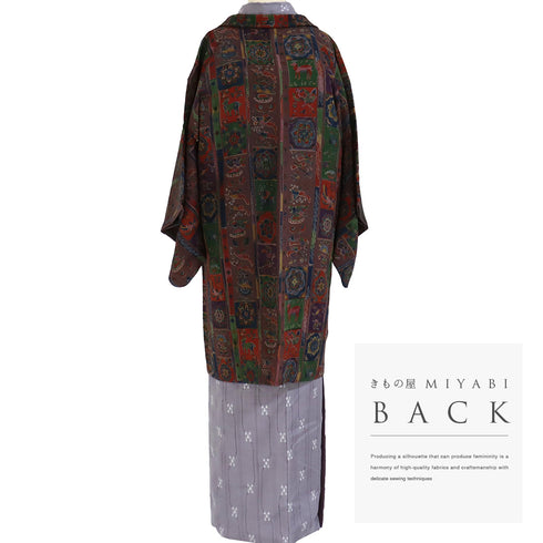 羽織 リサイクル 身丈94.3cm 裄62.4cm 袷 小紋柄 多色 SSサイズ カジュアル お洒落 しつけ糸 正絹 Sランク