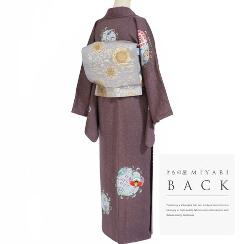 訪問着 リサイクル 身丈152.2cm 裄67.6cm 袷 たたき柄 パープル Sサイズ お洒落 正絹 広衿 Sランク