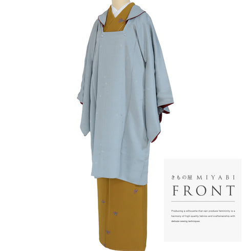 道行コート リサイクル 身丈100.5cm 裄66cm 袷 花びらの地紋 ブルー Mサイズ カジュアル お洒落 正絹 Sランク