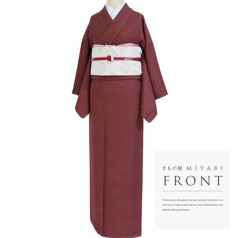 色無地 リサイクル 身丈159cm 裄62.8cm 袷 レッド Mサイズ セミフォーマル しつけ糸 正絹 広衿 地紋あり Sランク