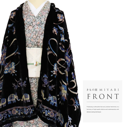 ショール ブラック 正絹 未使用品 国重 和装ショール ベルベット オーガンジー