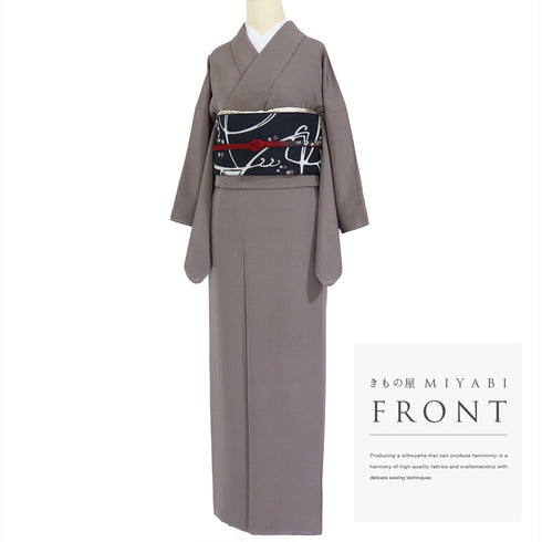 色無地 リサイクル 身丈156.7cm 裄64cm 袷 パープル Mサイズ お洒落 一つ紋 しつけ糸 正絹 広衿 Sランク