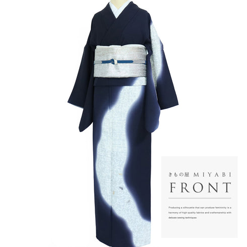 付下げ リサイクル 身丈165.5cm 裄66.8cm 袷 刺繍 ネイビー LLサイズ お洒落 正絹 広衿 Aランク