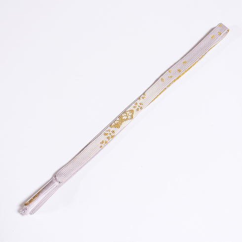 帯締め・帯揚げセット リサイクル お洒落 平組紐 ちりめん パープル 正絹 新品・未使用品 部分刺繍 花丸 菊柄地紋 箔加工