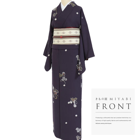 小紋 リサイクル 身丈158.7cm 裄63cm 袷 瓢箪柄 パープル Mサイズ お洒落 正絹 広衿 Sランク