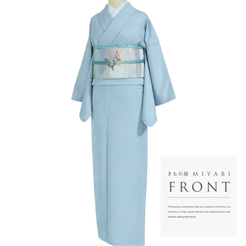 色無地 リサイクル 身丈160.8cm 裄64.6cm 袷 星柄 ブルー Lサイズ セミフォーマル お洒落 一つ紋 正絹 広衿 地紋あり Bランク