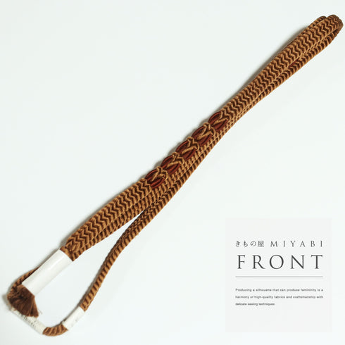 帯締め・帯揚げセット リサイクル 平組紐 ブラウン 正絹 未使用品 デザイン地紋