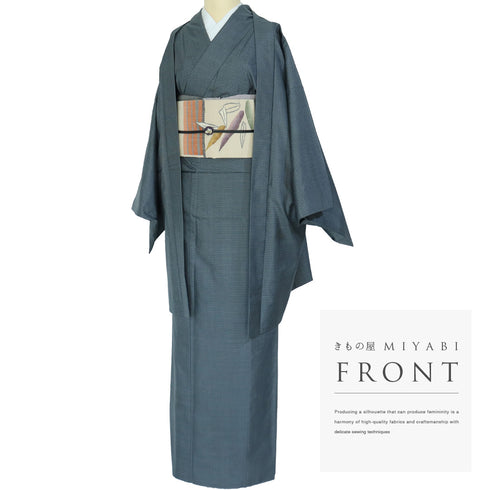 アンサンブル 紬 リサイクル 身丈161cm 裄65.8cm 羽織丈86cm 袷 絣柄 グレー Lサイズ カジュアル お洒落 正絹 広衿 Sランク