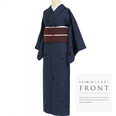 紬 リサイクル 身丈154.3cm 裄62.2cm 袷 ネイビー Sサイズ お洒落 正絹 広衿 Sランク