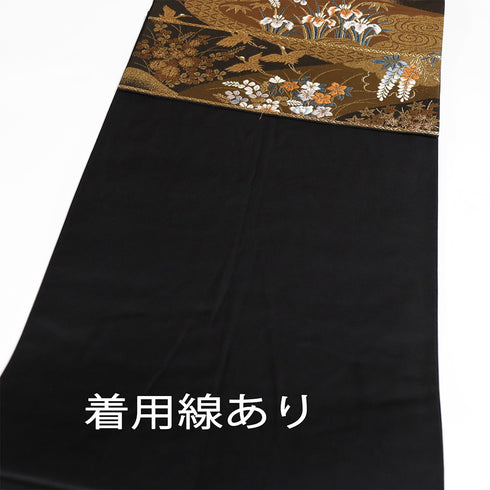 袋帯 リサイクル 帯丈432cm 六通 金糸 刺繍 花や鶴柄 ゴールド Sサイズ 正絹 Sランク フォーマル セミフォーマル