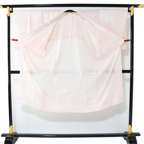 長襦袢 リサイクル 長襦袢 身丈125.5cm 裄67.2cm 袷 エ霞の地紋柄 半衿なし 後身頃居敷当て付き ピンク Lサイズ 正絹 袖無双 Sランク