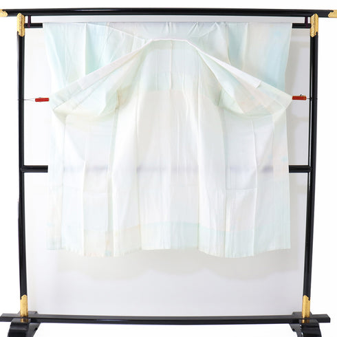 長襦袢 リサイクル 長襦袢 身丈125.5cm 裄63.8cm 袷 和傘の地紋 ぼかし 後身頃居敷当て付き ブルー Sサイズ しつけ糸 ポリエステル 洗える着物 袖無双 Sランク