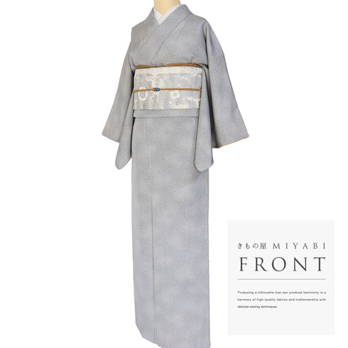 小紋 リサイクル 身丈156.3cm 裄63cm 袷 小花柄 ブルー Mサイズ お洒落 カジュアル 正絹 広衿 Sランク