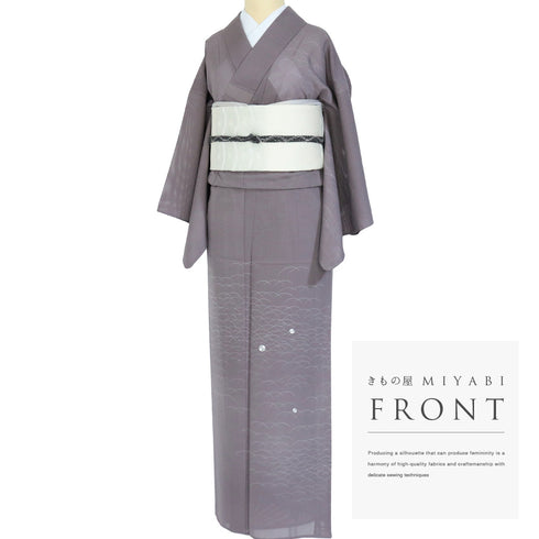 付下げ リサイクル 夏着物 身丈151.5cm 裄63.6cm 絽 露芝模様 パープル Sサイズ フォーマル セミフォーマル 一つ紋 正絹 広衿 Sランク