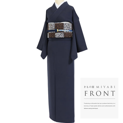 色無地 リサイクル 身丈158cm 裄64cm 袷 作家物 染服部光擴 ネイビー Mサイズ セミフォーマル 一つ紋 正絹 広衿 地紋なし Aランク