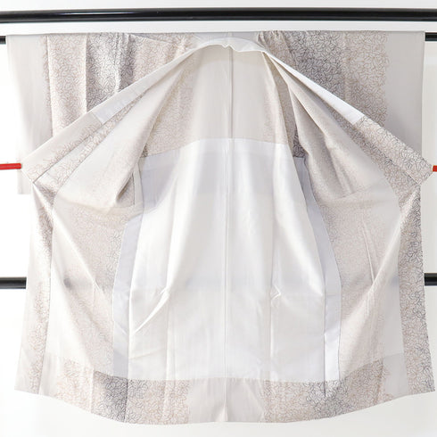 長襦袢 リサイクル 長襦袢 身丈122cm 裄64.8cm 袷 葉柄 後身頃居敷当て付き 半衿なし ベージュ Mサイズ お洒落 正絹 袖無双 Sランク