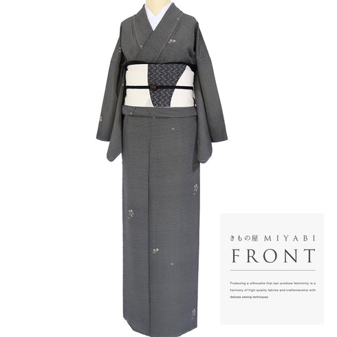 小紋 リサイクル 身丈155cm 裄65.6cm 袷 縞模様 桜柄 小花柄 ブラック Sサイズ お洒落 正絹 広衿 Sランク