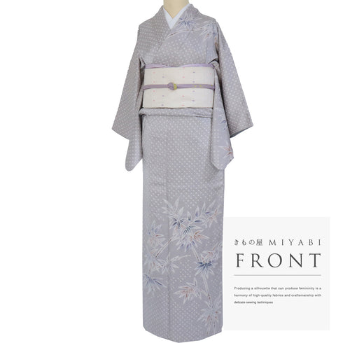 付下げ リサイクル 身丈150.5cm 裄61.4cm 袷 竹柄 絞り 相良刺繍 グレー Sサイズ セミフォーマル お洒落 正絹 広衿 Sランク