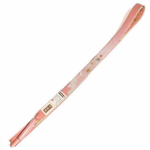 帯締め・帯揚げセット リサイクル フォーマル 平組紐 綸子 ピンク 正絹 新品・未使用品 桜柄 千鳥格子地紋