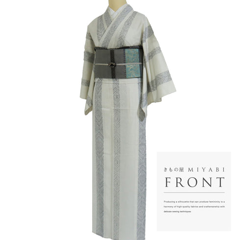 紬 リサイクル 身丈153cm 裄62.2cm 夏紬 絣模様 プリント柄 透け物 ホワイト Sサイズ お洒落 カジュアル ポリエステル 広衿 Sランク