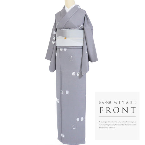 紬 リサイクル 身丈162cm 裄65.2cm 袷 デザイン模様 グレー Lサイズ お洒落 カジュアル 証紙 しつけ糸 正絹 広衿 Sランク