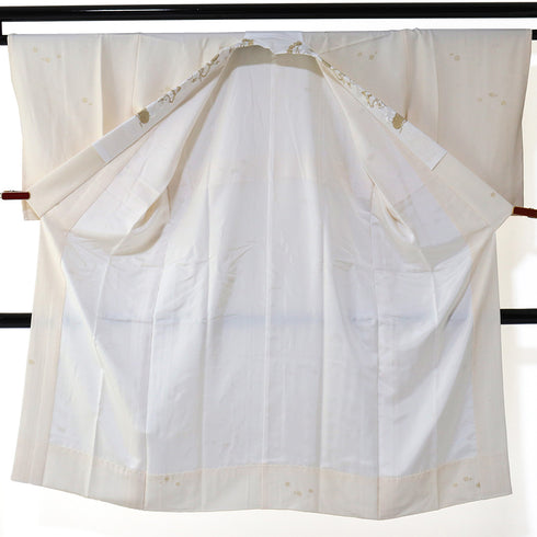 長襦袢 リサイクル 長襦袢 身丈129cm 裄66.8cm 袷 松葉柄 刺繍衿付き 地紋 アイボリー Lサイズ フォーマル 正絹 Sランク