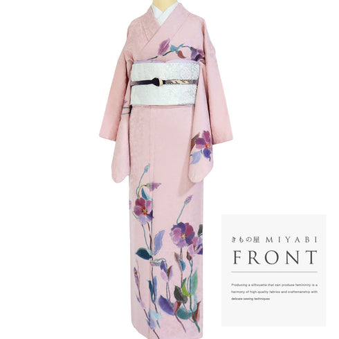 付下げ リサイクル 身丈164.3cm 裄66cm 袷 花柄 光 ピンク Lサイズ お洒落 正絹 広衿 Aランク