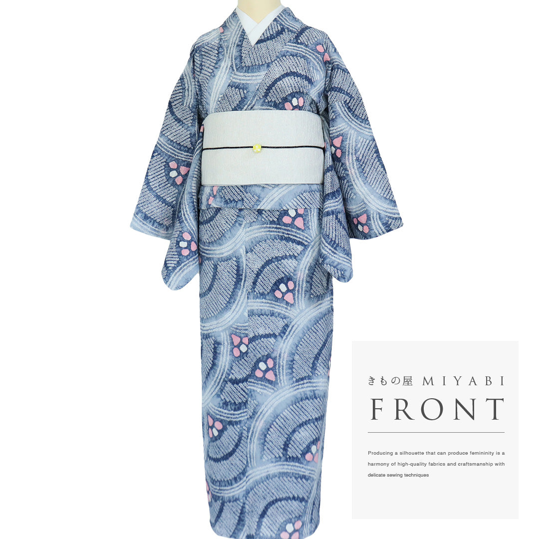 新品未使用!夏用着物 リサイクル着物 浴衣 夏着物 夏物 身丈157.8cm 裄64.8cm デザイン青海