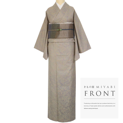 訪問着 リサイクル 身丈164cm 裄66.2cm 袷 たたき染め柄 パールトーン加工 紬 裾ボカシ 多色 Lサイズ お洒落 正絹 広衿 Sランク