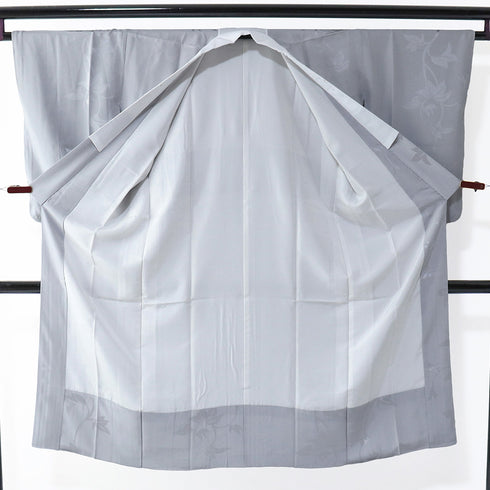 長襦袢 リサイクル 長襦袢 身丈132cm 裄65.2cm 袷 蔦の地紋柄 刺繍半衿付き グレー Mサイズ 正絹 Sランク