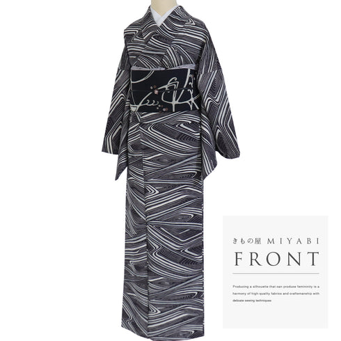 小紋 リサイクル 身丈154.5cm 裄70cm 袷 抽象柄 パープル Sサイズ お洒落 カジュアル 正絹 広衿 Sランク